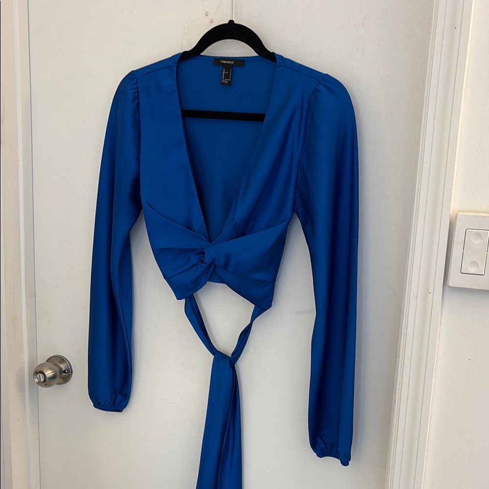 Forever 21 Royal Blue Tie-Front Blouse